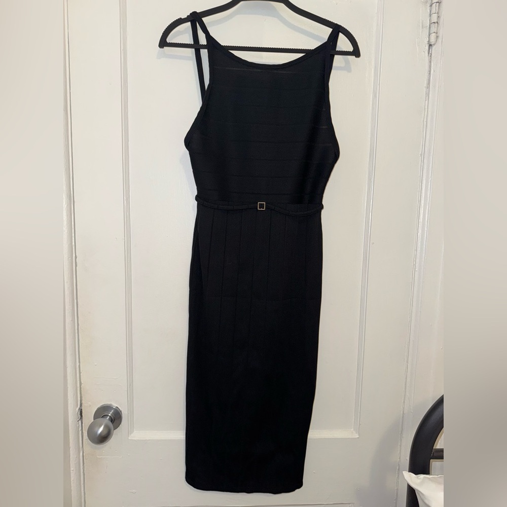 Missguided midi black dress, scoop open back, size 4.